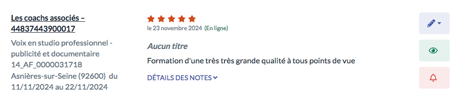 Avis les coachs associés